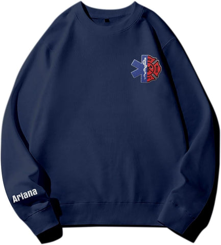 Personalized EMT EMS Paramedic Thin White Line Embroidered Sweatshirt, EMT Student, EMT Future, Medical Worker (Cotton, SS134), Small-5X-Large