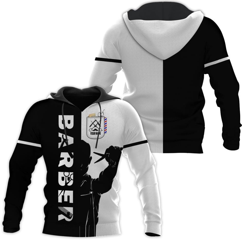 Vybonz Personalized Name Barber 3D AOP Hoodie Gift for Men & Women, Hair Stylist Shirt Barbershop