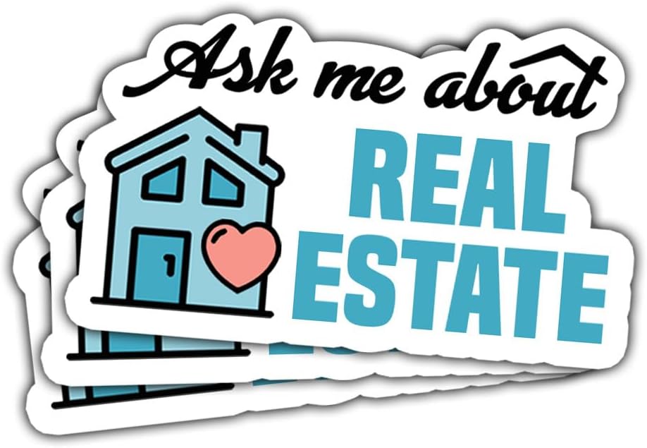 3 Pcs Ask Me About Real Estate Sticker, Real Estate Decal Laptop, Real Estate Computer Decal, Real Estate Laptop Sticker Agent Labor Woker Investor Stickers Laptop Phone Car Helmet 3"x3" (R1)