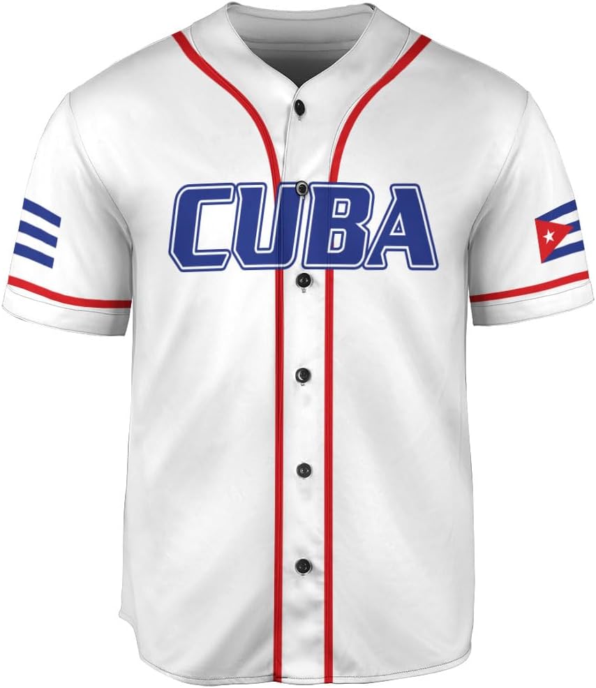 Podagree Personalized Cuba Baseball Shirt, Cuban Flag Jersey for Men and Women