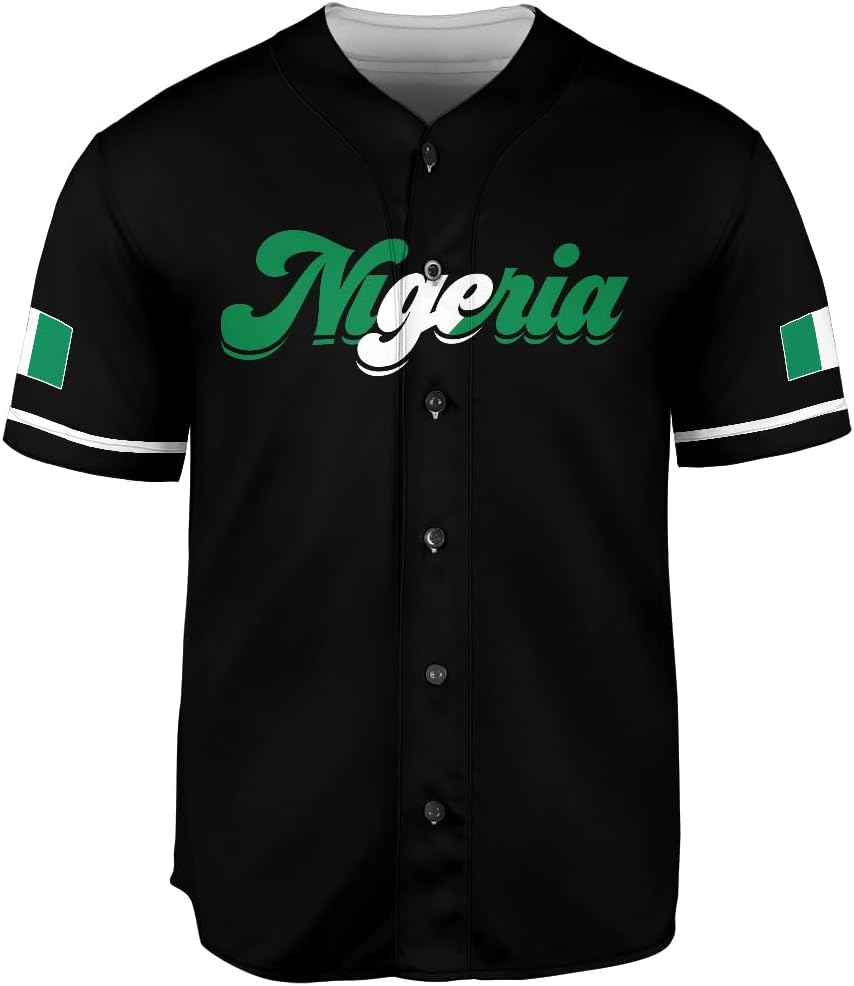 AOVL Personalized Nigeria Baseball Jersey Nigerian Flag Jersey Shirts Nigeria Flag Nigerian Pride Gift T-Shirt Nigerian Pride