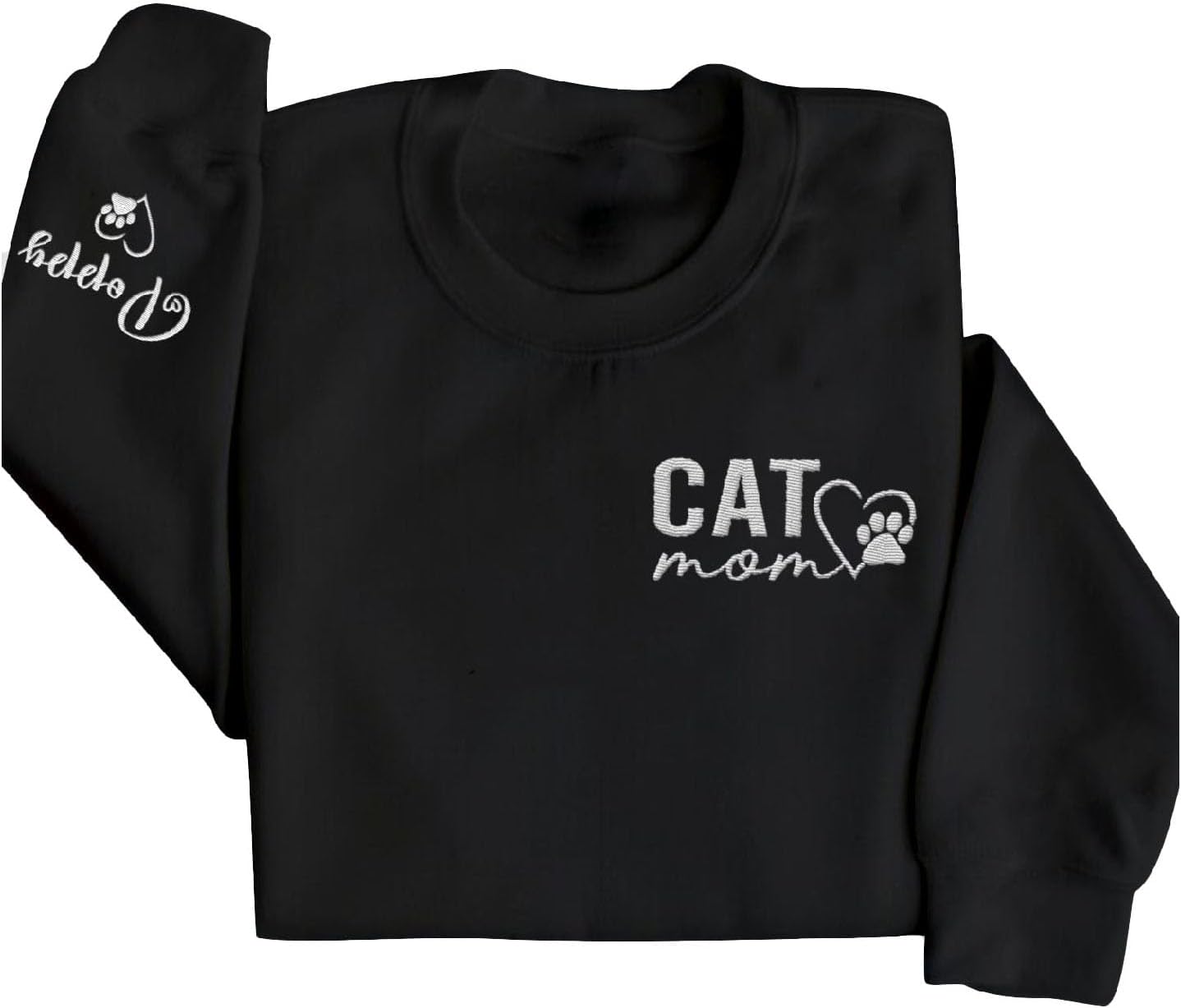 Custom Cat Mom Embroidered Sweatshirt, Personalized Cat Mom Crewneck Sweatshirt for Women, Cat Mama Shirt Gifts (Cotton, SS217)