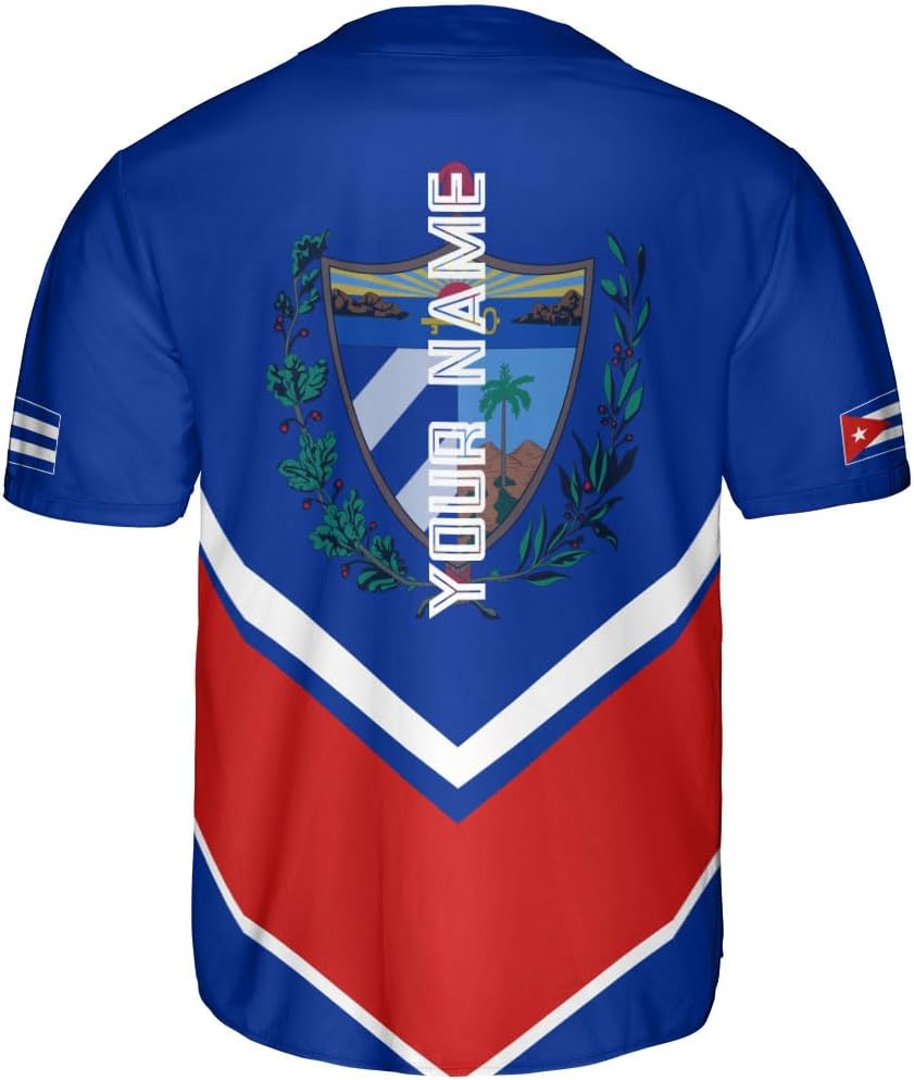 MAPrints Personalized Name Cuba Baseball Jersey Shirt, Republic of Cuba Flag Pride Jersey, Cuban Jersey Camisa for Men &Women