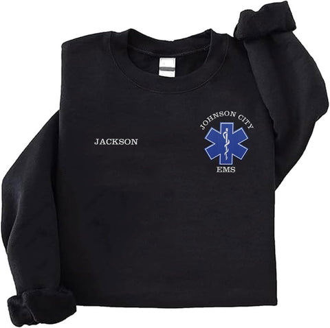 Intenprints Personalized EMS EMT Embroidered Sweatshirt, Custom EMS EMT Paramedic Uniform Emergency Medical Technician Shirts