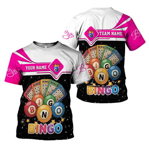 Personalized Team Name and Name colorful BINGO 3D Shirt, Custom Bingo game Shirts for Team, Men Women unisex T shirt