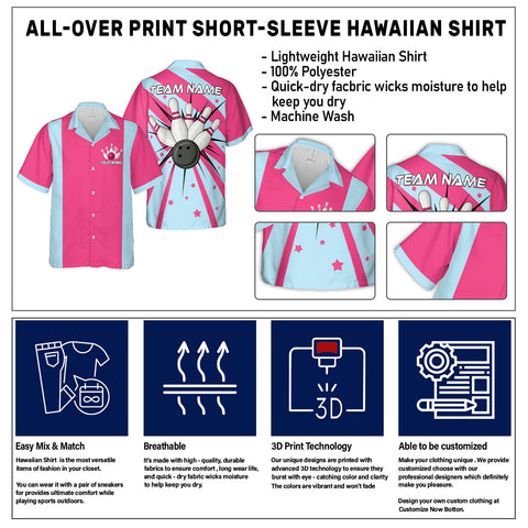 Personalized Name Team Name Bowling Hawaii Shirts for Men and Women 3D, Bowling Hawaiian Shirts for Team Bowling, Bowling fan Gift