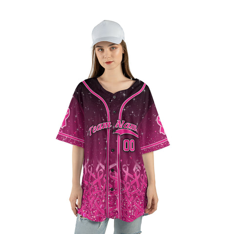 Homedesign Personalized Name Number Team Name Breast Cancer Baseball Jersey, Breast Cancer Survivor Pride shirt for women