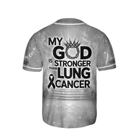 Customized Name My God is stronger than Lung Cancer Jersey, Lung Cancer Awareness Baseball Jersey for women men