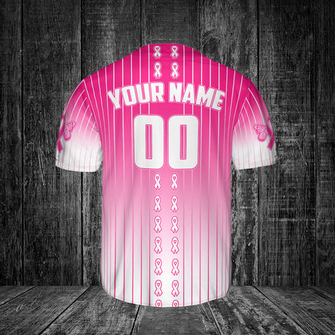 Custom Name Number Team Name Breast Cancer Baseball Jersey, Breast Cancer Survivor Pride unisex shirt for women men