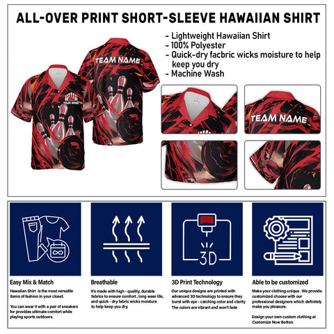 Custom Name Team Name Bowling Hawaiian 3D Shirts for Men and Women, Bowling Hawaii Shirts for Bowling Team, Bowling fan Gift