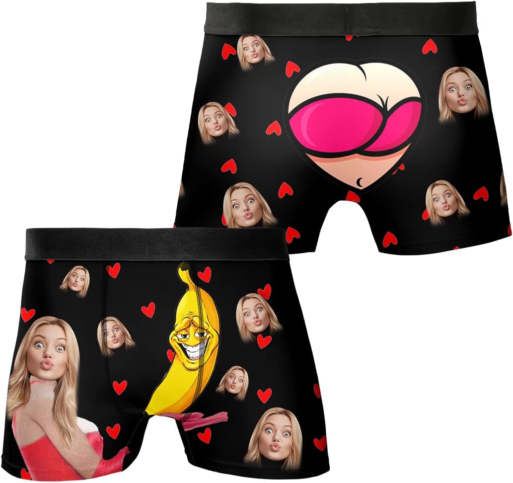 Personalized Girlfriend BoyFriend Photo Face Boxer Underwear with funny face, Custom Faces Print Shorts Novelty Briefs for Men Men's Funny Gifts Christmas, Xmas, Valentine's day gift (Multi 4)