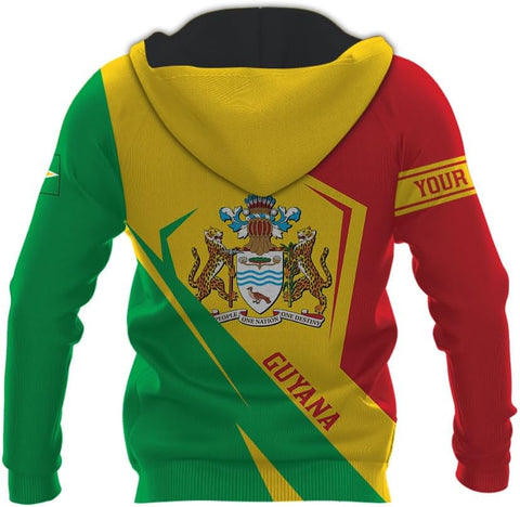 Leprints Personalized Guyana Hoodie 3D Guyanese Coat of Arms Flag Guyana 3D Sweatshirt Guyana Guyanese Pride Gift Zip Hoodie