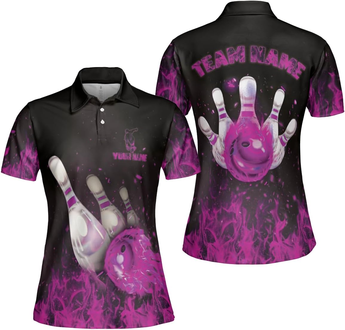 Custom 3D Bowling Polo Shirts for Women Personalized Team Name Gift Womens Customized Funny Bowling Short Sleeve Polo Shirt