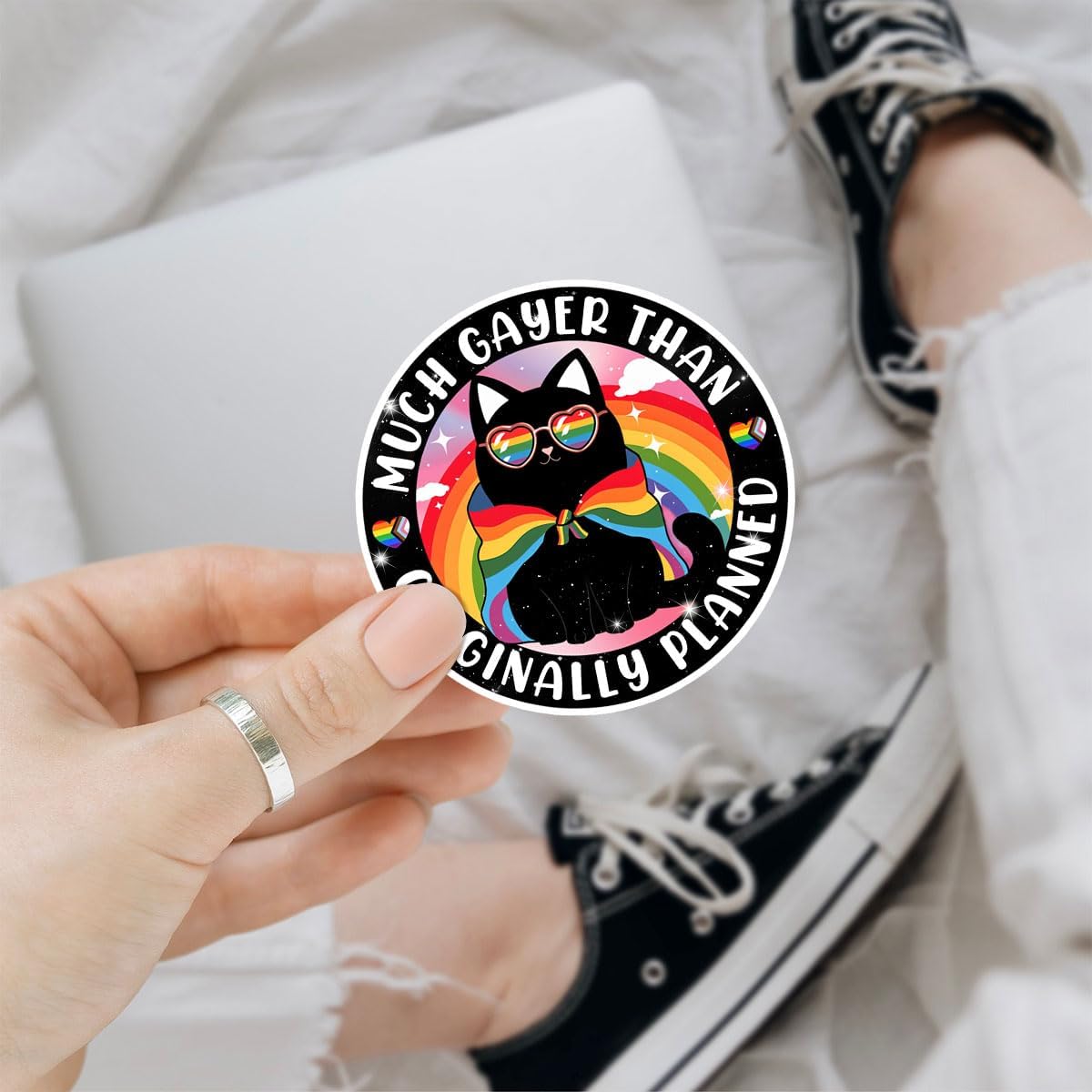 3 Pcs Much Gayer Than Originally Planned Sticker LGBTQ Pride Lesbian Queer Bisexual Waterproof Vinyl Decal, LGBTQ Pride Month Stickers for Water Bottle Tumbler Phone Case Laptop 3"x3"