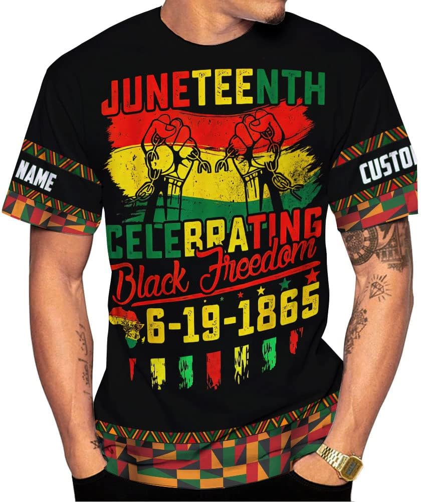 Lighthuy Personalized Juneteenth Shirt 3D, Juneteenth Shirts Women Gift, Customized Name Juneteenth Shirts for Men S-5XL