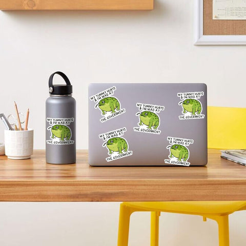 3 Pcs My Tummy Hurts and Im Mad at The Government Sticker, Sarcastic Humor Frog Stickers Waterproof - Vinyl Stickers for Water Bottles Laptop Car Hart Hat Helmet 3 Inches