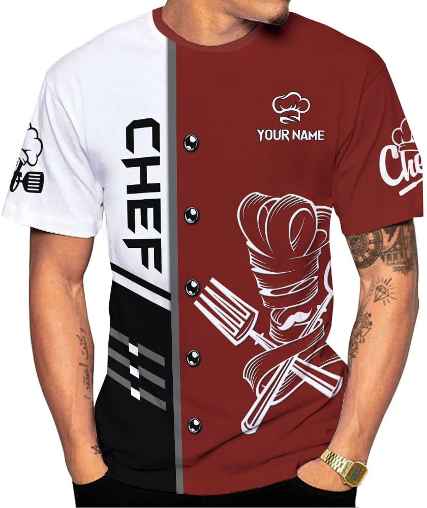 Custom Chef Shirt Chef Shirts for Men Gifts for Master Chef Lovers Custom Chef T Shirts for Men Funny 3D Chef Shirts for Men