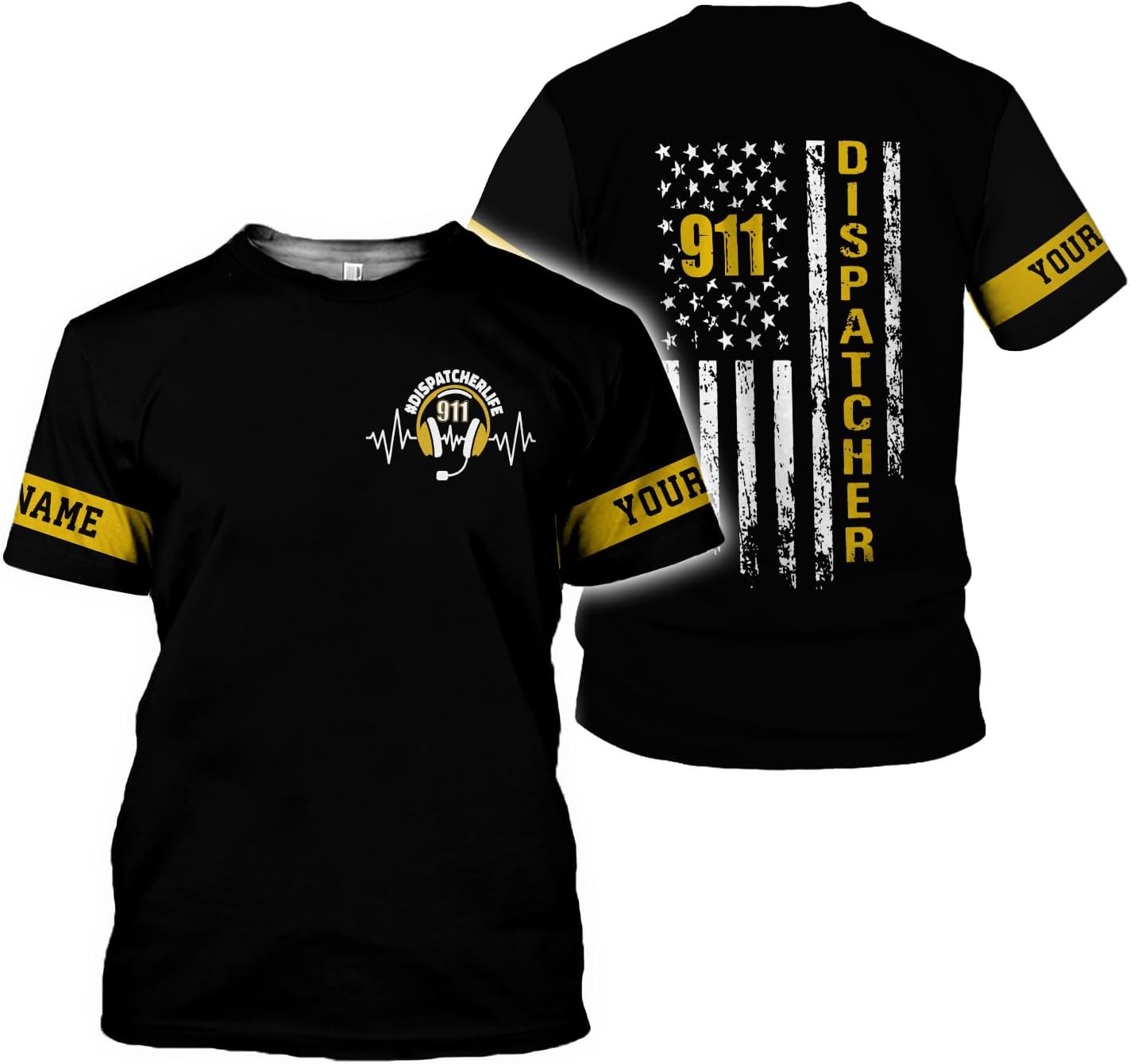 Leeprints Personalized 911 Dispatcher 3D Hoodie, Custom Sweatshirt, Thin Gold Line Flag 3D Zip Shirt