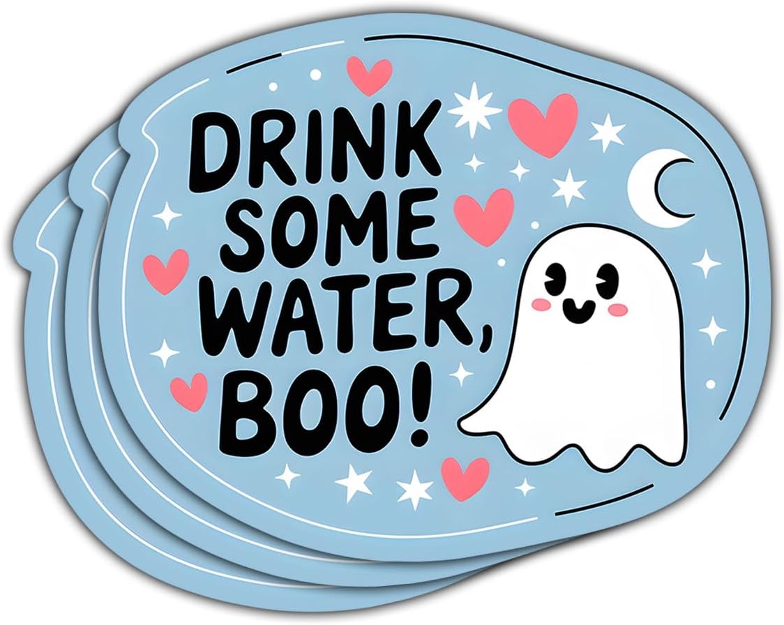 3 Pcs Drink Some Water Boo Sticker, Cute Hydration Reminder Ghost Sticker, Cute Ghost Sticker, Reminder Drink Water Sticker, Halloween Gifts for Laptop Water Bottle Phone Car Window Helmet 3 Inches