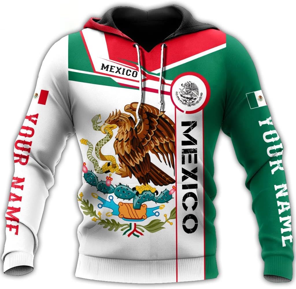 Personalized Name Mexican Hoodie 3D, Customized Mexican Hoodies for Men, Unisex Mexico Hoodie, Mexico Hoodies for Men, Women