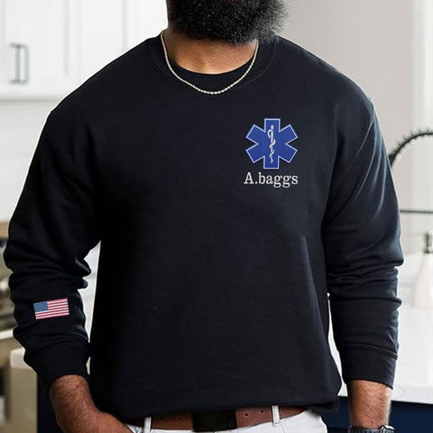 Intenprints Personalized EMS EMT Embroidered Sweatshirt, Custom EMS EMT Paramedic Uniform Emergency Medical Technician Shirts
