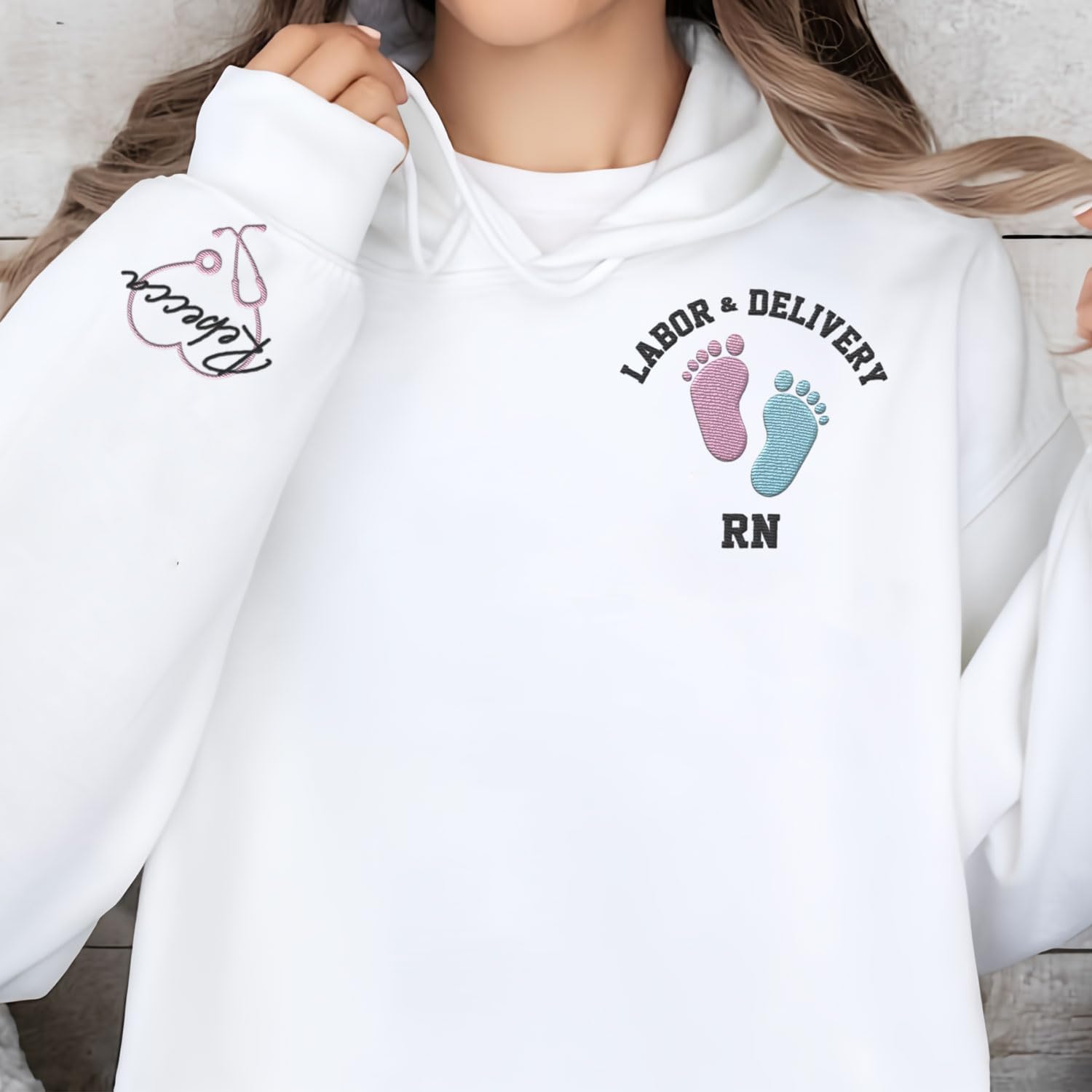 Suseaz Personalized Labor and Delivery Nurse Embroidered Sweatshirt, LD Sweatshirt Hoodie, L&D Sweater for Women