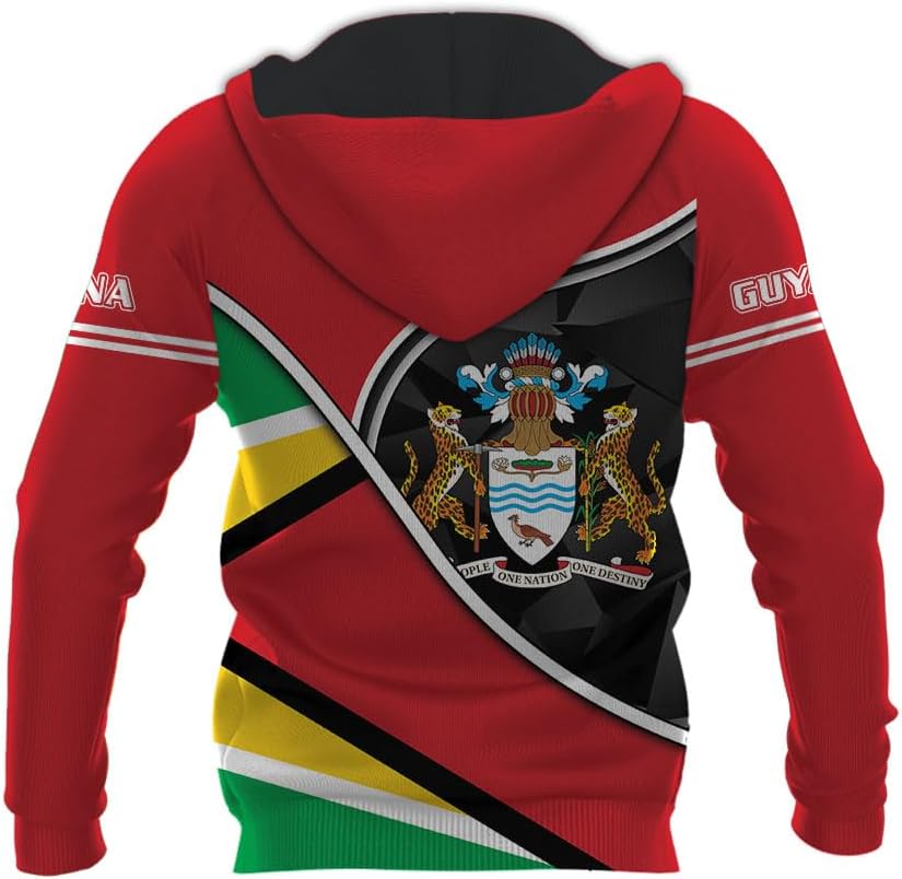 Leprints Personalized Guyana Hoodie 3D Guyanese Coat of Arms Flag Guyana 3D Sweatshirt Guyana Guyanese Pride Gift Zip Hoodie