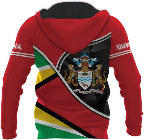Leprints Personalized Guyana Hoodie 3D Guyanese Coat of Arms Flag Guyana 3D Sweatshirt Guyana Guyanese Pride Gift Zip Hoodie