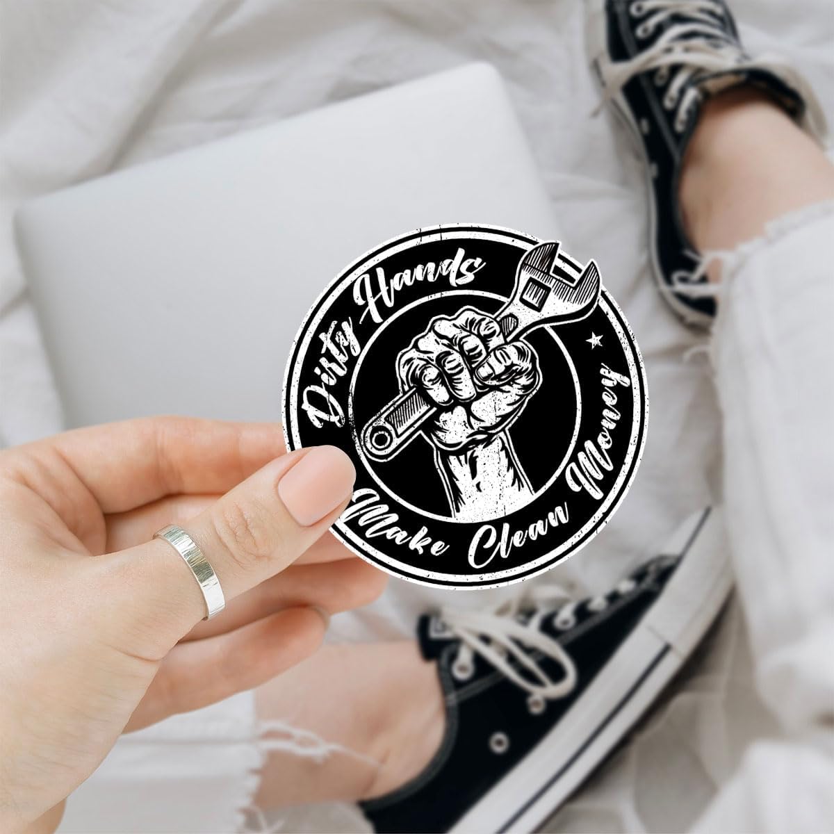 3 Pcs Dirty Hands Make Clean Money Sticker, Dirty Hands Clean Money Decal, Dirty Hands Clean Money Sticker, Welding Mechanic Lineman Blue Collar Stickers for Laptop Bottle Phone Car Helmet 3"x3"