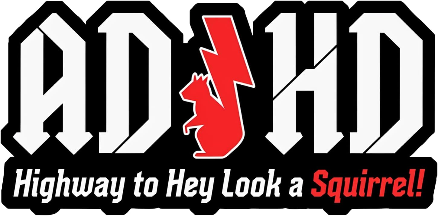 (3 Pcs) ADHD Stickers - AD/HD Highway to Hey Look a Squirrel, Funny 5 Inch Vinyl Truck Decals for Windows, Cars, Trucks, Laptops, Water Bottles - Squirrel Sticker, Funny Window Stickers