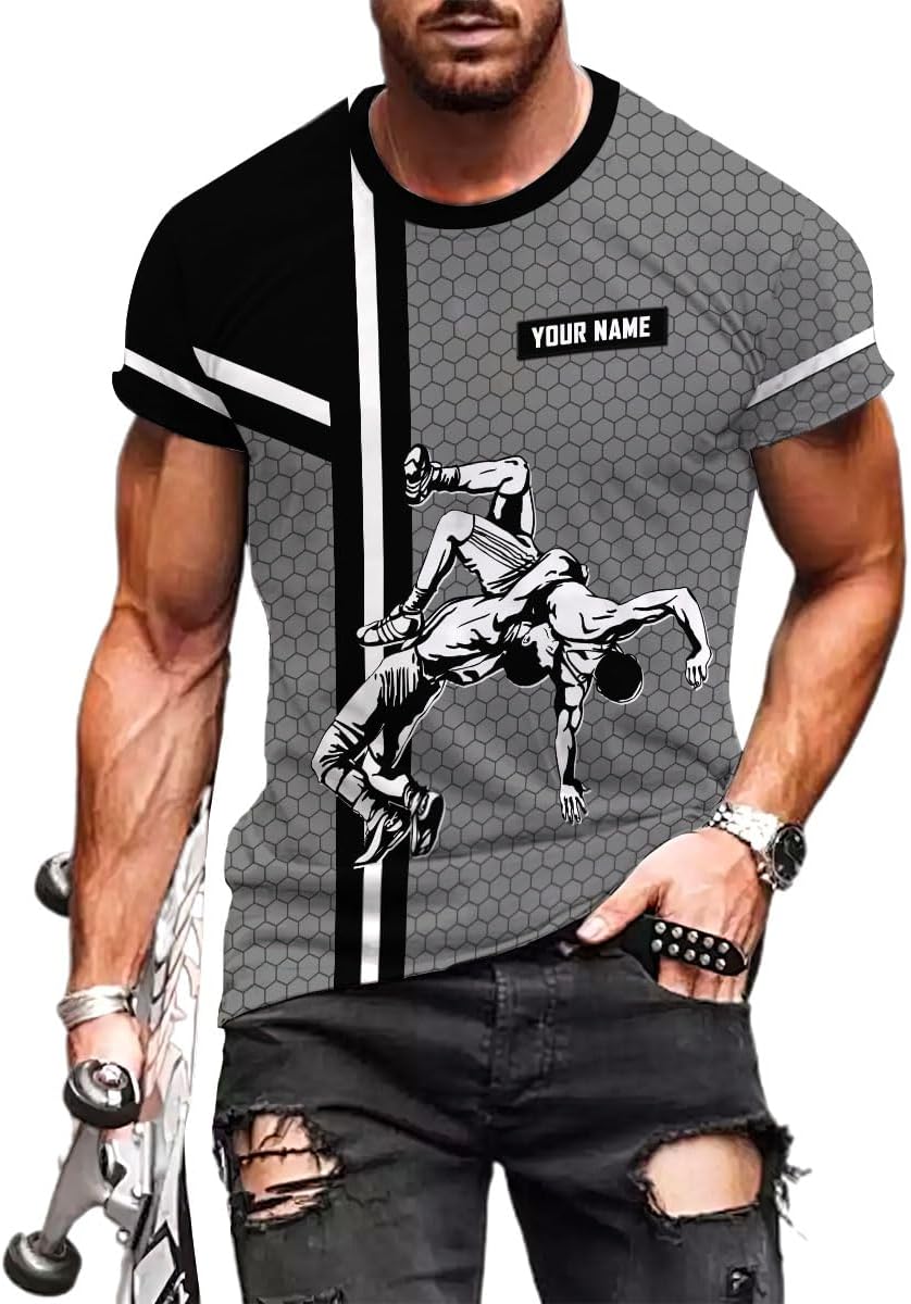 MAPrints Personalized Name Wrestling Shirt 3D All Over Print, Wrestle T-Shirt, Funny Free Hug Wrestling T-Shirt for Men S-5XL
