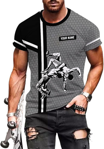 MAPrints Personalized Name Wrestling Shirt 3D All Over Print, Wrestle T-Shirt, Funny Free Hug Wrestling T-Shirt for Men S-5XL