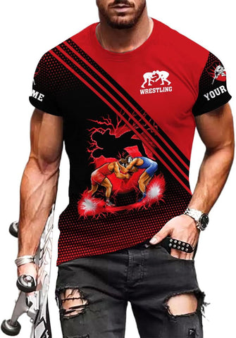 MAPrints Personalized Name Wrestling Shirt 3D All Over Print, Wrestle T-Shirt, Funny Free Hug Wrestling T-Shirt for Men S-5XL