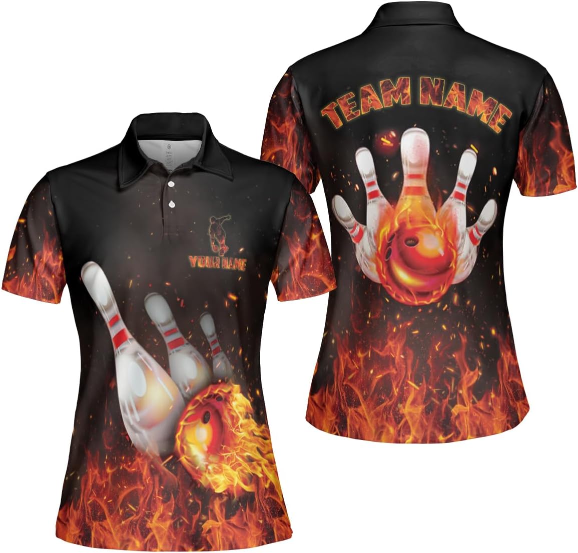 Custom 3D Bowling Polo Shirts for Women Personalized Team Name Gift Womens Customized Funny Bowling Short Sleeve Polo Shirt