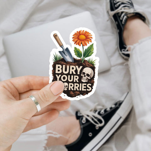 3PCS Bury Your Worries 3" Sticker, Gifts Gothic Positive Message Skull Vinyl Decal Waterproof for Laptop, Car, Journal, Gift for Alternative and Emo Aesthetic, Gift for Coworkers