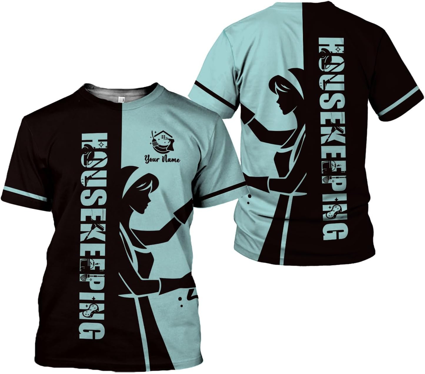 Personalized Housekeeping Shirts, Custom Cleaning Uniforms for Women 3D Cleaning Service Gifts Housekeeper Shirt Clean Lady