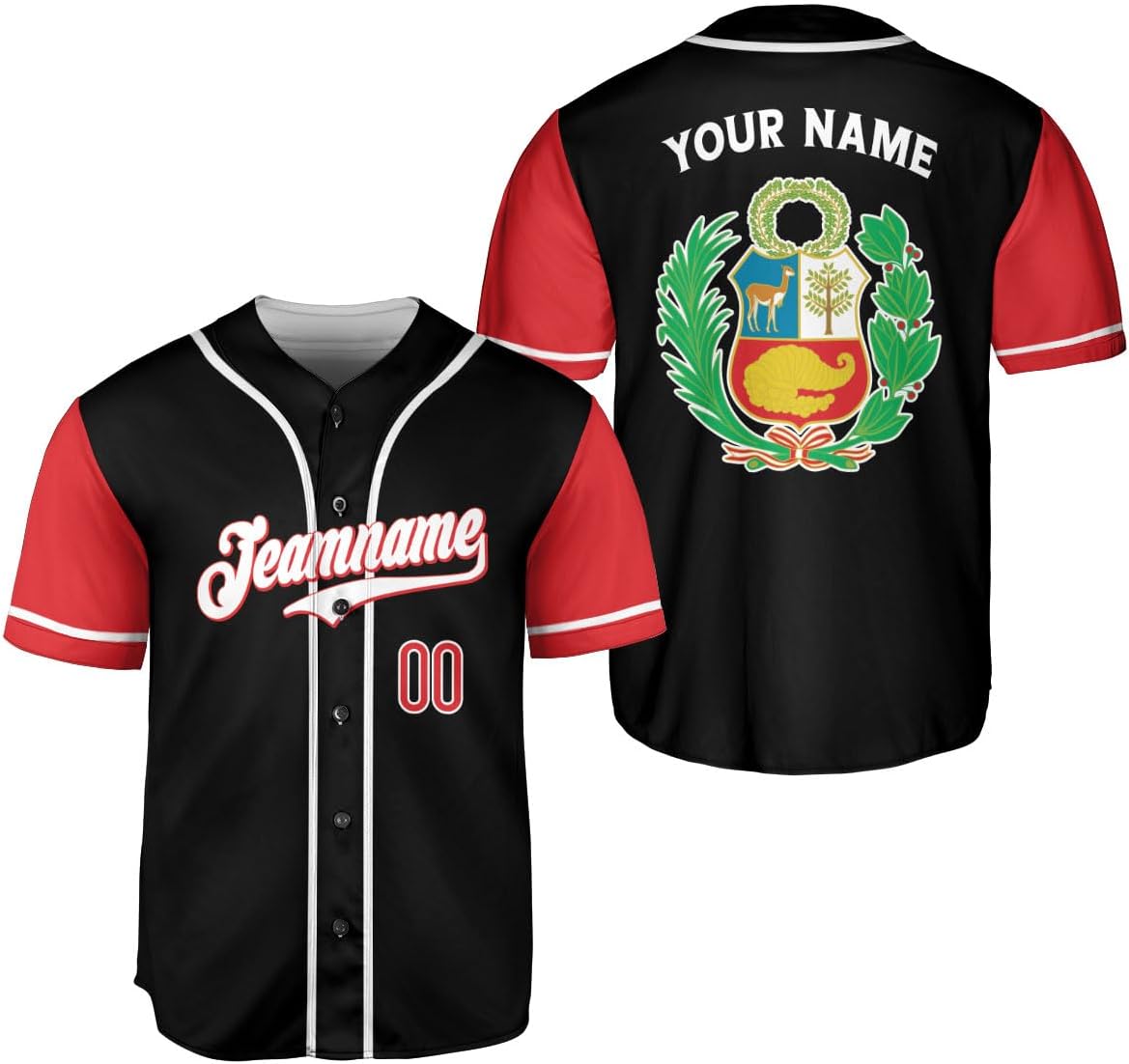 Podagree Personalized Peru Baseball Jersey, Peruvian Proud Flag Jersey Shirt Peru Coat of Arms Peruvian Gift for Men Women