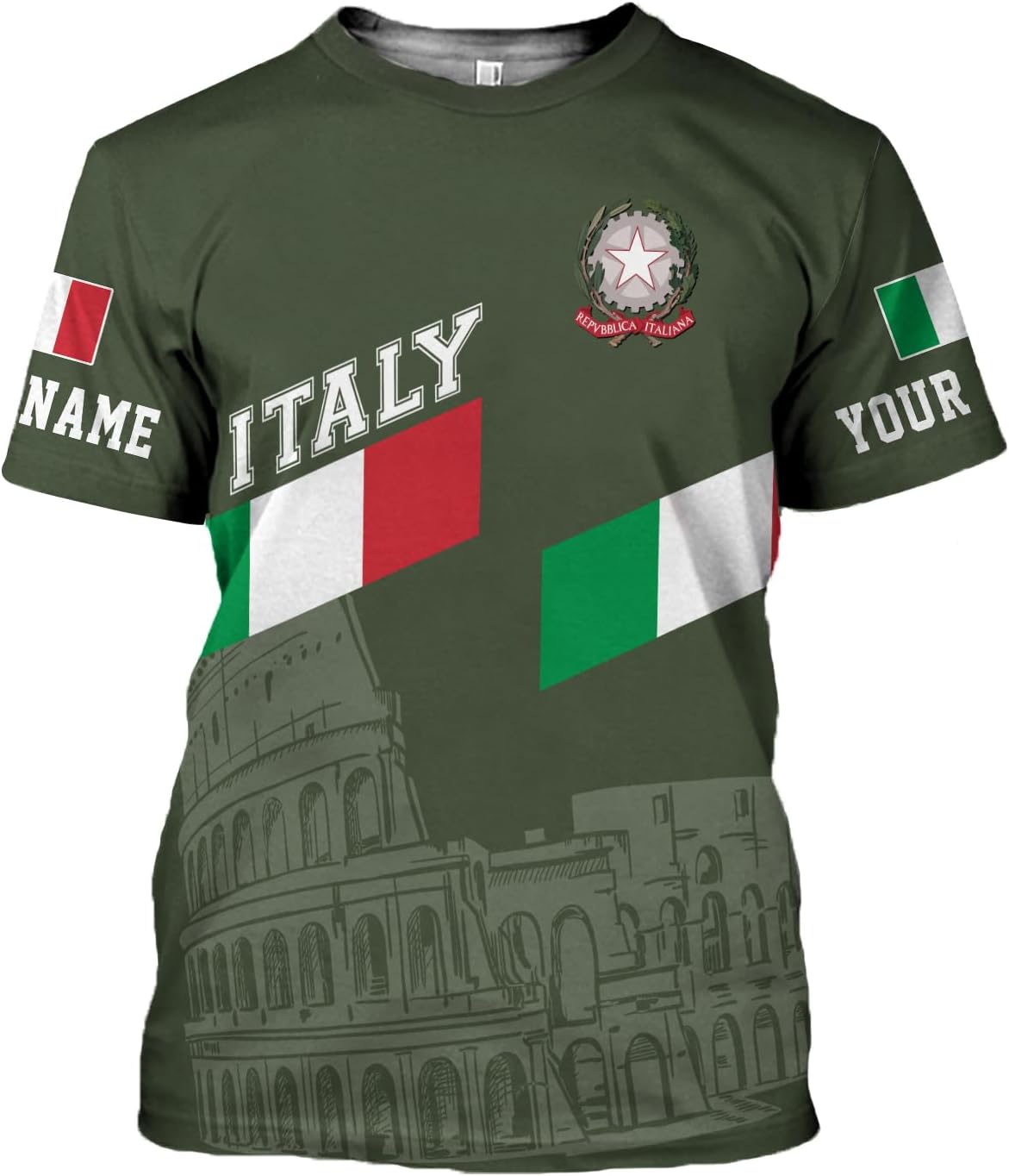 Personalized Name Italy Shirt 3D All Over Print, Italia T-Shirt, Roma Shirt, Italy Flag Pride Camisa for Italian (ITA 3)