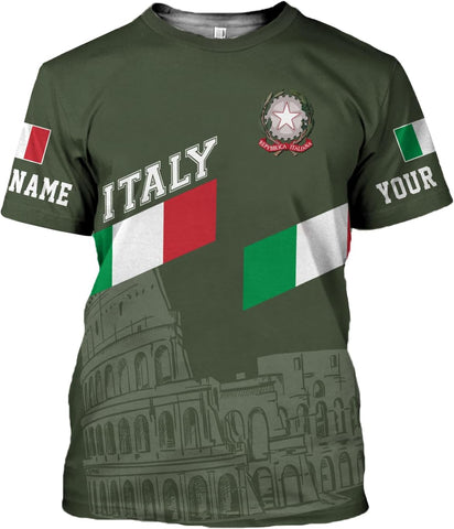 Personalized Name Italy Shirt 3D All Over Print, Italia T-Shirt, Roma Shirt, Italy Flag Pride Camisa for Italian (ITA 3)