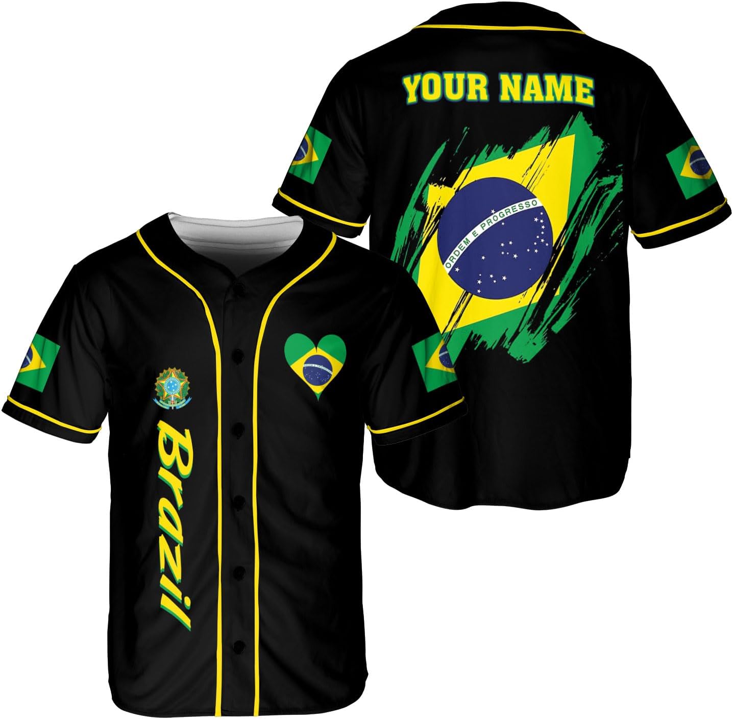 Mostprints Personalized Brazil Baseball Jersey Shirt 3D Brasil Brazilian Flag Bandera Bandeira Jersey Soccer for Men Women