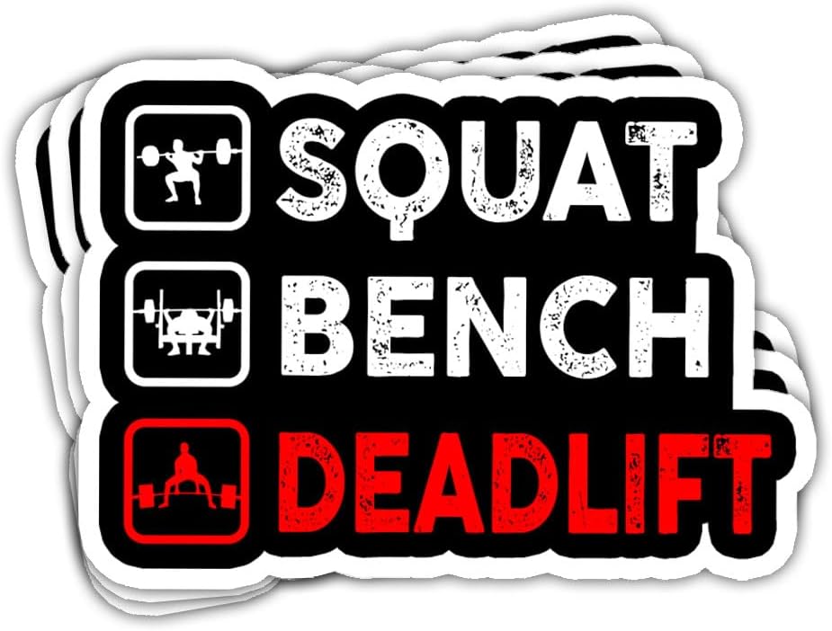 3 Pcs Squat Bench Deadlift Sticker, Gym Workout Power Lifting Accessories, Bodybuilding Stickers for Cars - Vinyl Sticker 3 Inches for Water Bottles Laptop Phone Car Window Helmet