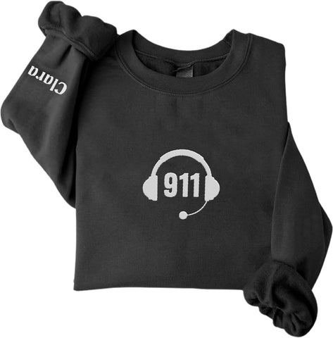 Leeprints Personalized Embroidered Dispatcher 911 Sweatshirt, Pulse Dispatch Embroider Hoodie, Thin Gold Line 911