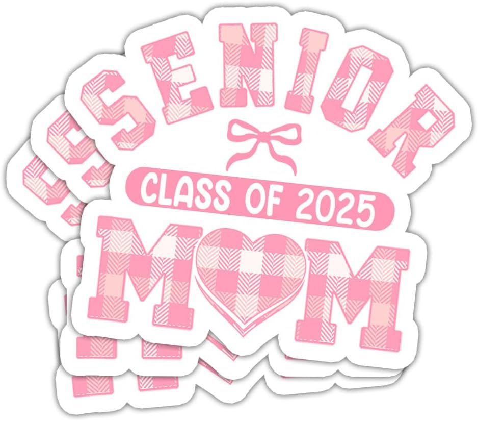 (3Pcs) Senior Mom Class of 2025 Sticker, Senior Mom Pink Ribbon Sticker, Grad Bumper Sticker Decal, Graduation Sticker, 2025 Senior Sticker - Sticker For Laptop Water Bottle Phone Car Window Helmet 3"