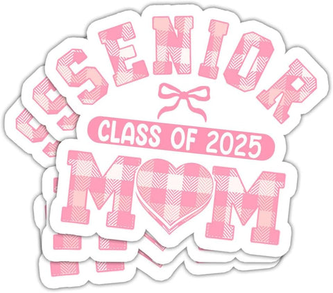 (3Pcs) Senior Mom Class of 2025 Sticker, Senior Mom Pink Ribbon Sticker, Grad Bumper Sticker Decal, Graduation Sticker, 2025 Senior Sticker - Sticker For Laptop Water Bottle Phone Car Window Helmet 3"