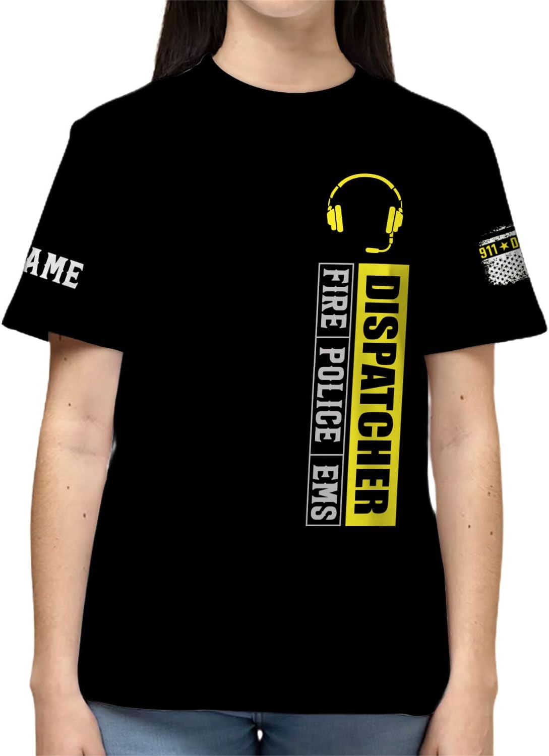 Personalized Name Dispatcher Thin Yellow Line US Flag Dispatcher T-Shirt, Custom Name Dispatcher T Shirts for Men and Women