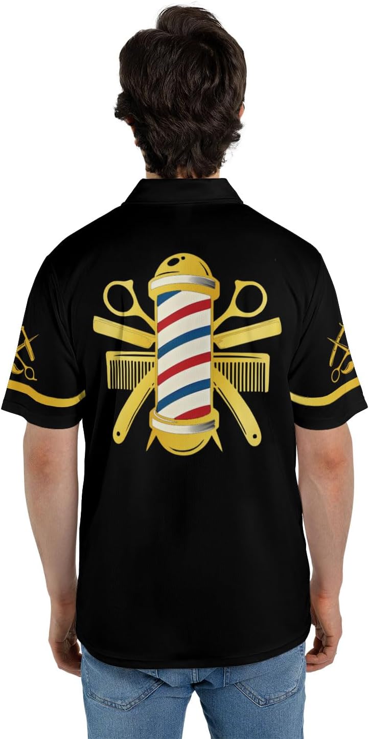 Custom 3D Barber Polo Shirt for Men Women Gift Personalized Hair Stylist Tee Barbershop Apparel Hairdresser Printed Uniform