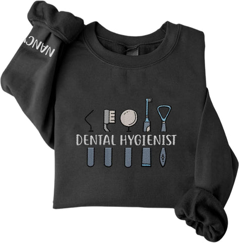 Custom Dental Dentist Sweatshirt Assistant Embroidered Gift Hygienist Long Shirt Sleeve Crew Design Hoodie Pullover Top Women