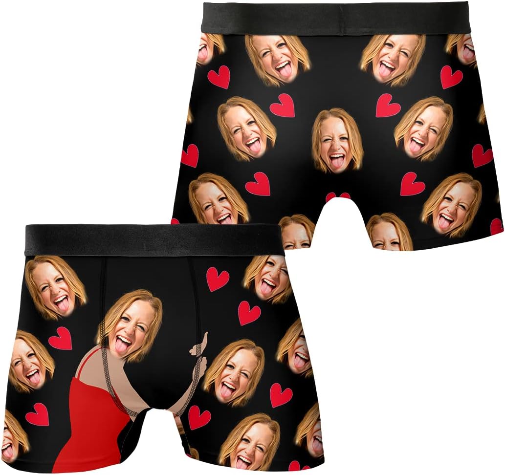 Personalized Girlfriend BoyFriend Photo Face Boxer Underwear with funny face, Custom Faces Print Shorts Novelty Briefs for Men Men's Funny Gifts Christmas, Xmas, Valentine's day gift BX69