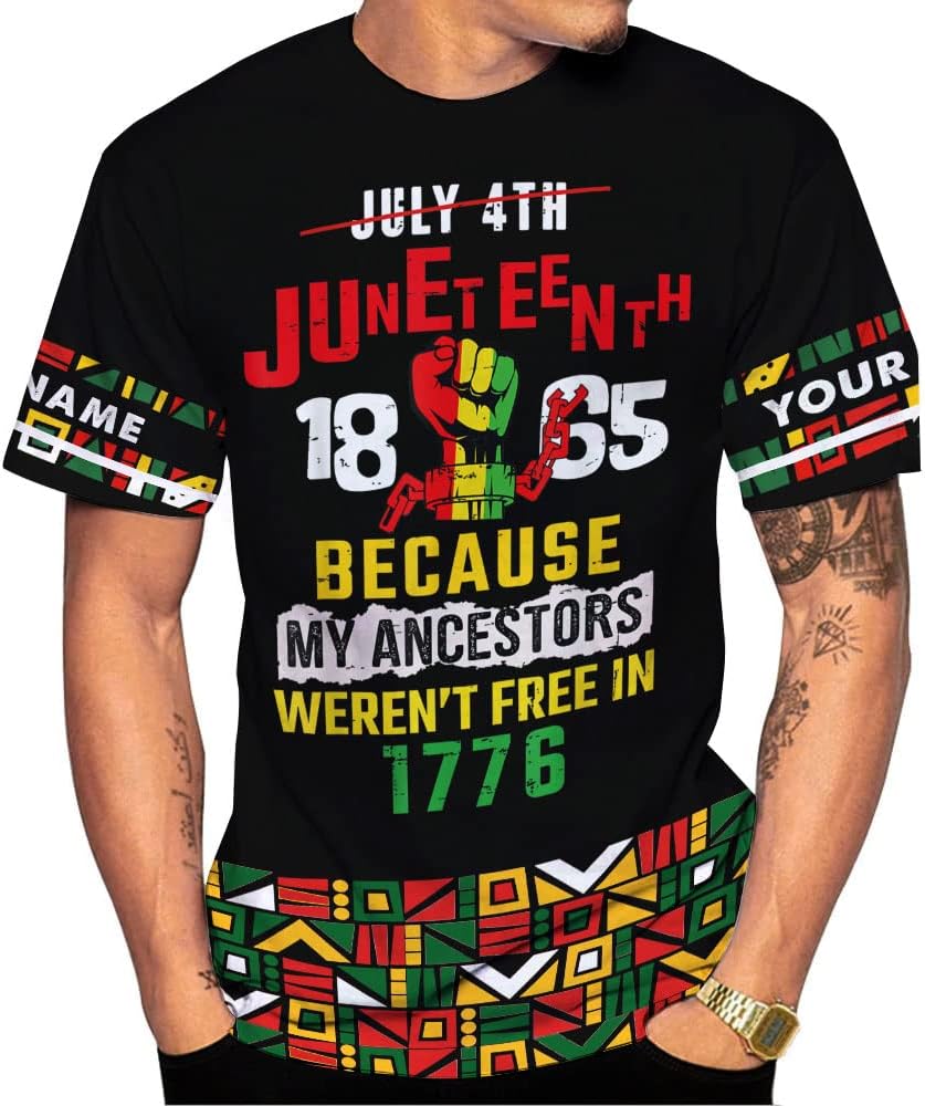 Mostprints Personalized Juneteenth Shirt 3D, Juneteenth Shirts Women Gift, Customized Name Juneteenth Shirts for Men S-5XL