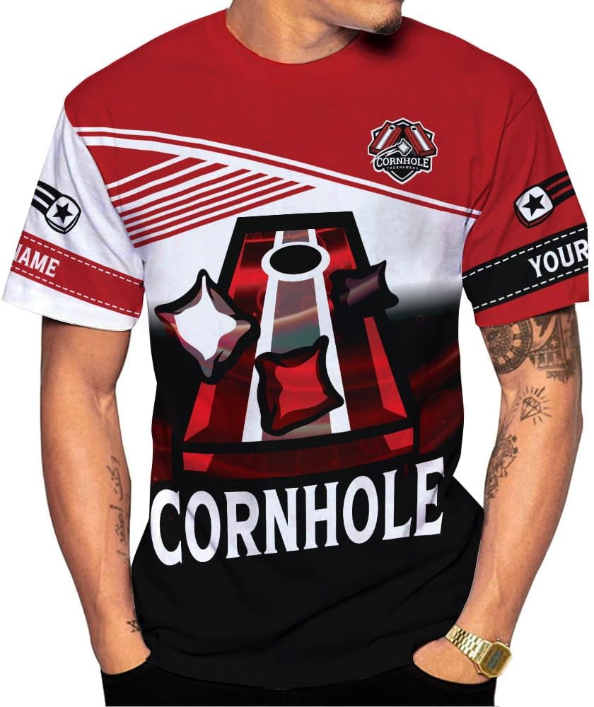 Personalized Cornhole Shirts 3D Over Print for Men & Women, Funny Cornhole Player Toss Sports T-Shirt for Team (CH 5)
